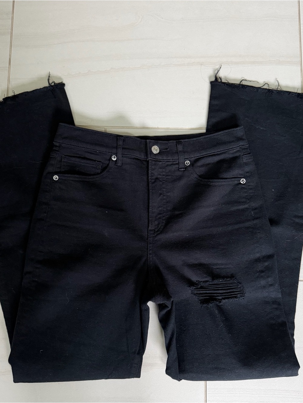 Express Black High-Waist Jeans with Distressed Hem
